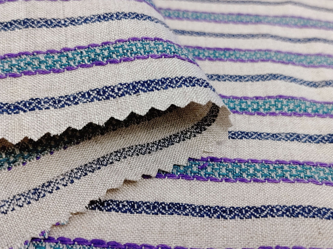 100% Linen Horizontal Stripe Jacquard Fabric 6598 - The Linen Lab - Violet