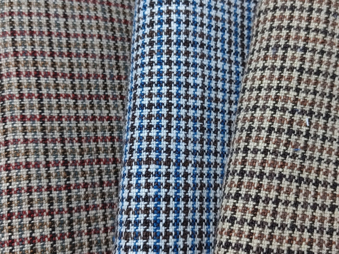 100% Linen Houndstooth StarCheck Fabric: Heavyweight Elegance - The Linen Lab - Blue