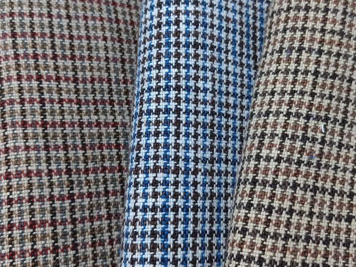 100% Linen Houndstooth StarCheck Fabric: Heavyweight Elegance - The Linen Lab - Blue