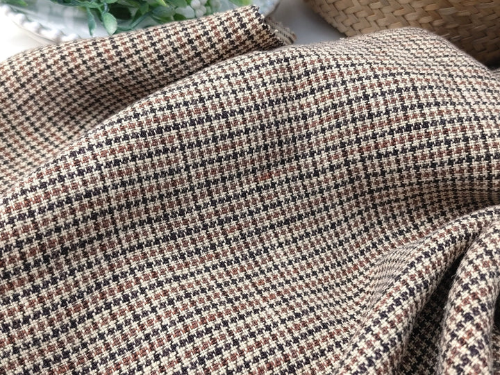 100% Linen Houndstooth StarCheck Fabric: Heavyweight Elegance - The Linen Lab - Brown