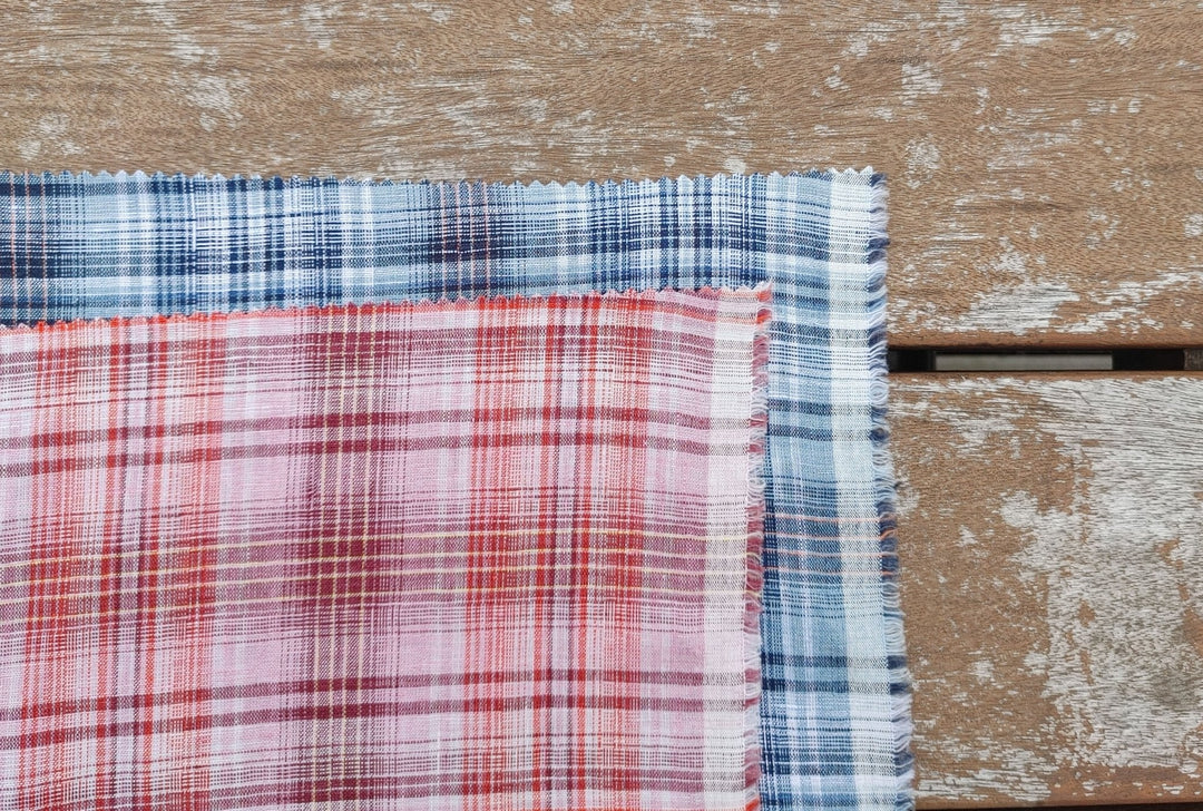 100% Linen Light Weight Madras Plaid Fabric 7608 7609 - The Linen Lab - Blue(Dark)