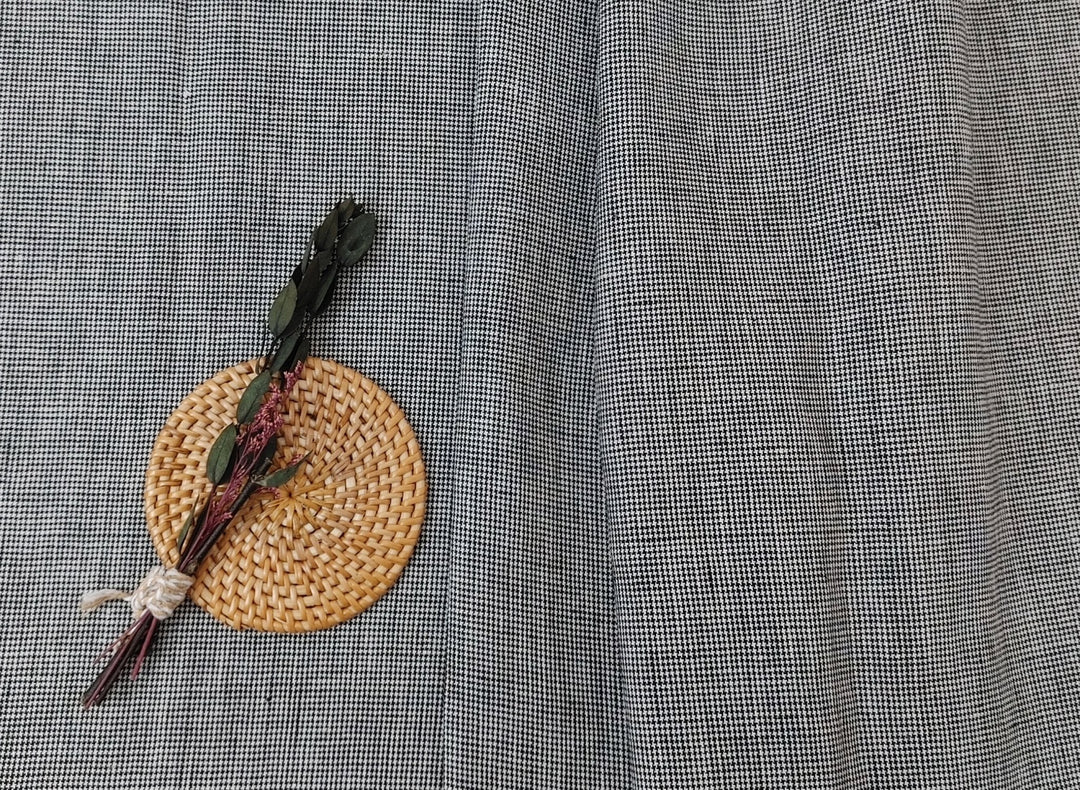 100% Linen, Medium Weight, Classic Black and White Mini Gingham Check 6825 - The Linen Lab - Gray(Dark)