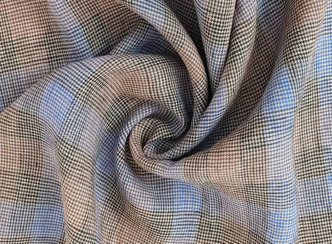 100% Linen, Medium Weight, Modified Star Check Pattern 7179 - The Linen Lab - Brown