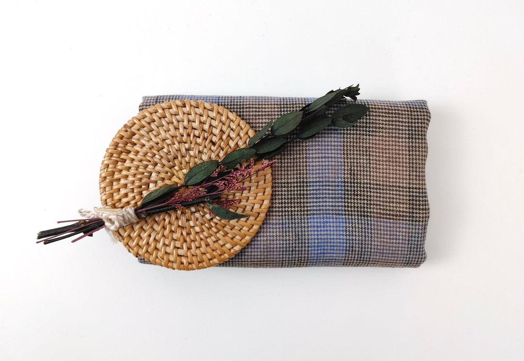 100% Linen, Medium Weight, Modified Star Check Pattern 7179 - The Linen Lab - Brown