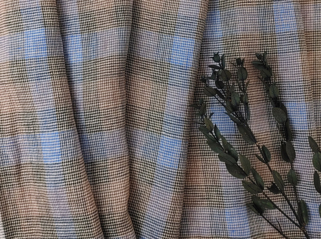 100% Linen, Medium Weight, Modified Star Check Pattern 7179 - The Linen Lab - Brown