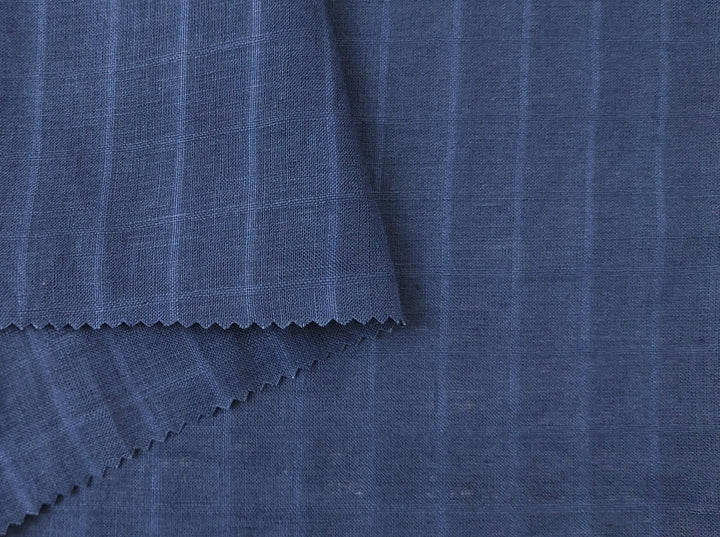 100% Linen Navy Color Fabric with Subtle Windowpane 4743 - The Linen Lab - Navy