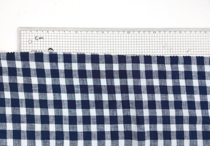 100% Linen Navy Modified Gingham Check Fabric – Lightweight and Timelessly Chic 4407 - The Linen Lab - Navy