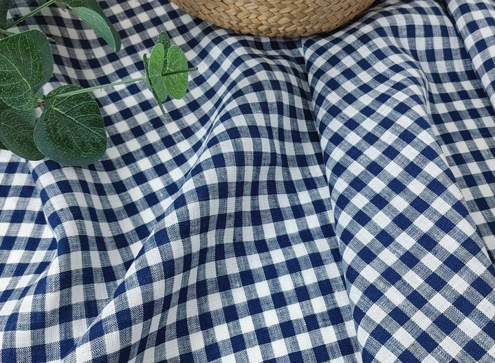 100% Linen Navy Small Gingham Check - Light and Airy 4684 - The Linen Lab - Navy