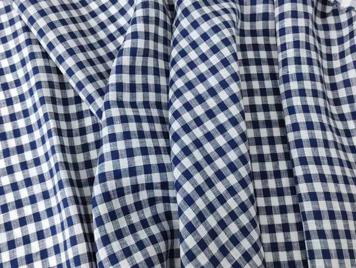 100% Linen Navy Small Gingham Check - Light and Airy 4684 - The Linen Lab - Navy