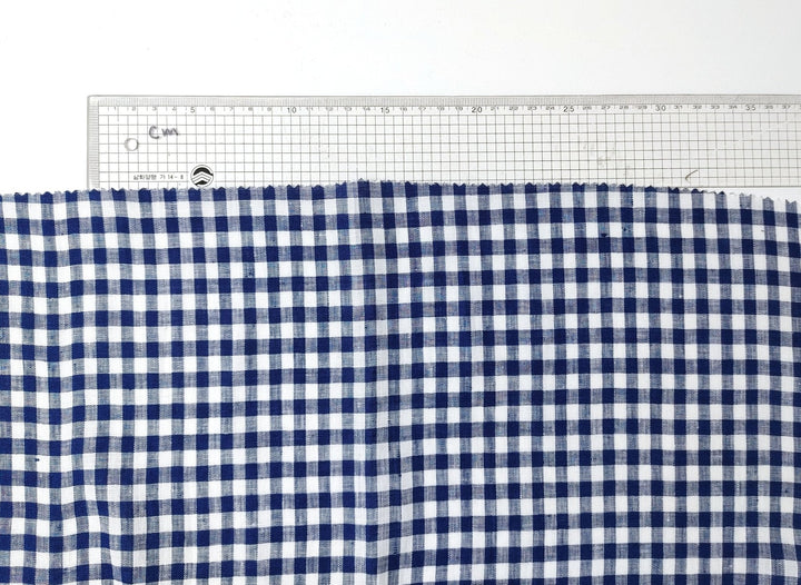 100% Linen Navy Small Gingham Check - Light and Airy 4684 - The Linen Lab - Navy