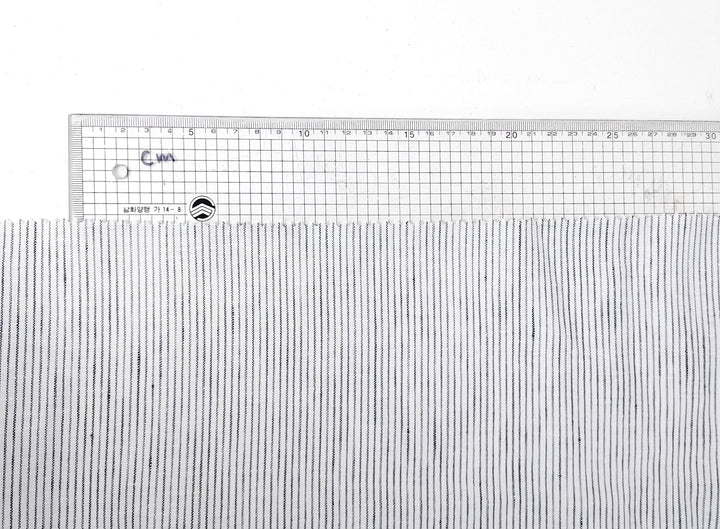 100% Linen Navy Striped White Fabric – Light and Timeless 7853 - The Linen Lab - Navy