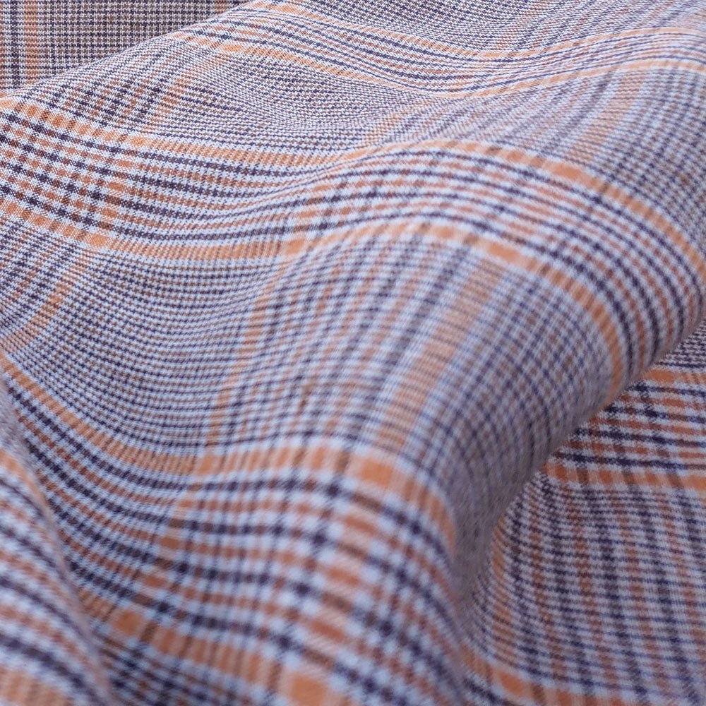 100% Linen Orange Brown Simple Plaid Fabric 14s 40lea (6483) - The Linen Lab -
