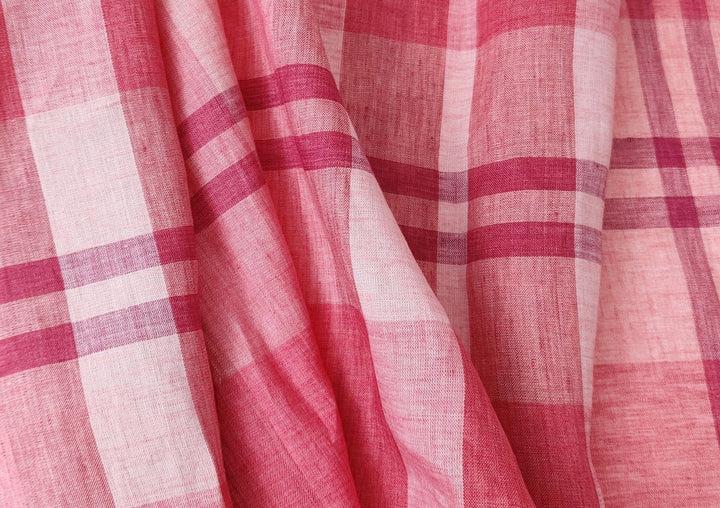 100% Linen Red Big Plaid Fabric 4573 - The Linen Lab - Red