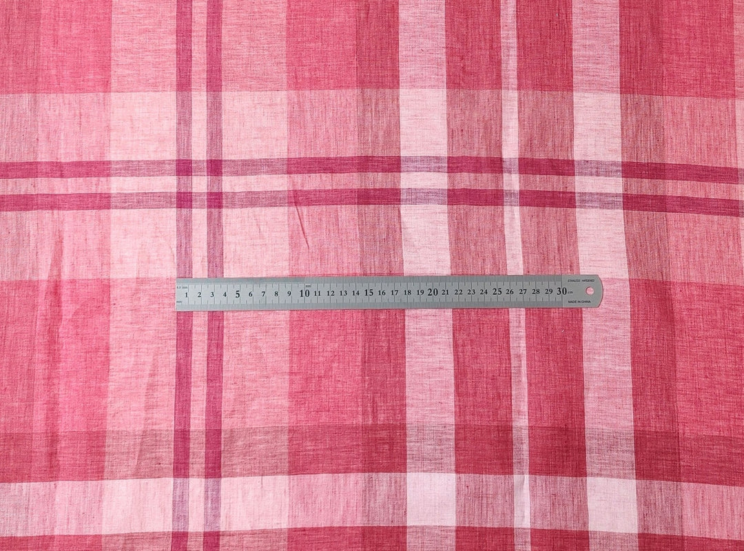 100% Linen Red Big Plaid Fabric 4573 - The Linen Lab - Red