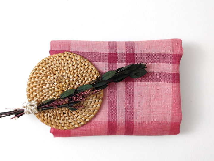 100% Linen Red Big Plaid Fabric 4573 - The Linen Lab - Red