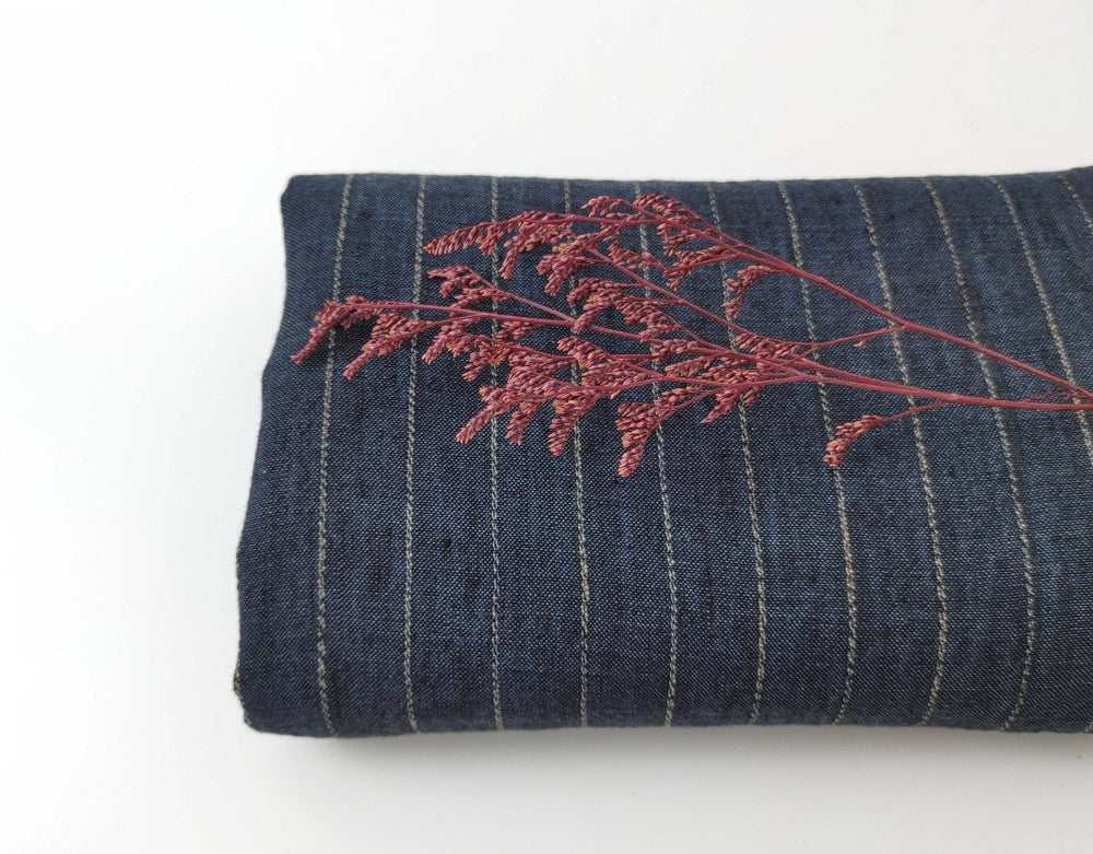 100% Linen Stripe Fabric: Dark Navy with Beige Stripes - Lightweight for Various Projects 7294 - The Linen Lab - Navy