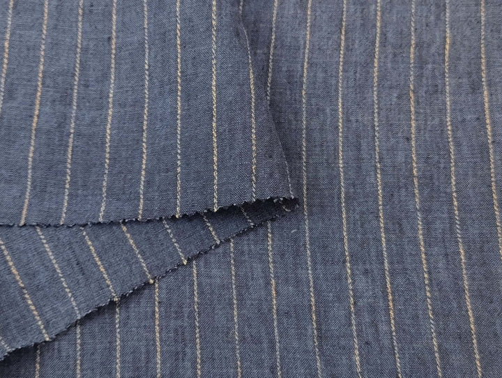 100% Linen Stripe Fabric: Dark Navy with Beige Stripes - Lightweight for Various Projects 7294 - The Linen Lab - Navy