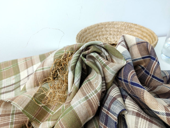 100% Linen Twill Plaid Fabric Medium Weight 7759 7760 - The Linen Lab - Navy