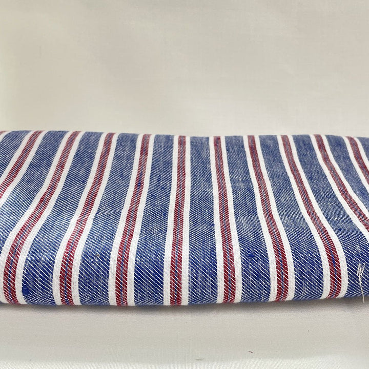 100% Linen Twill Stripe Fabric 14s 40lea (6545) - The Linen Lab - 6545 Blue