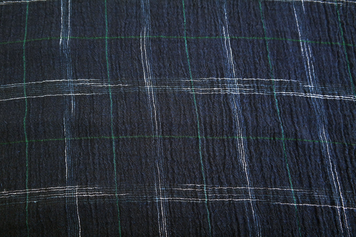 High Twisted Linen Fabric with Wrinkle Effect -Spaced Dyed Windowpane Check 6645 6688 - The Linen Lab - NAVY 6688