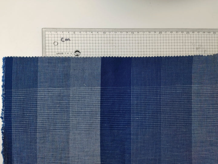 Linen Cotton Blend Fabric Blue Check Harmony 6094