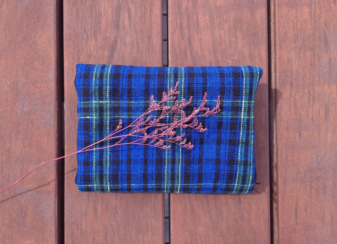 Dark Blue Plaid: 100% Linen Heavyweight Fabric 7755