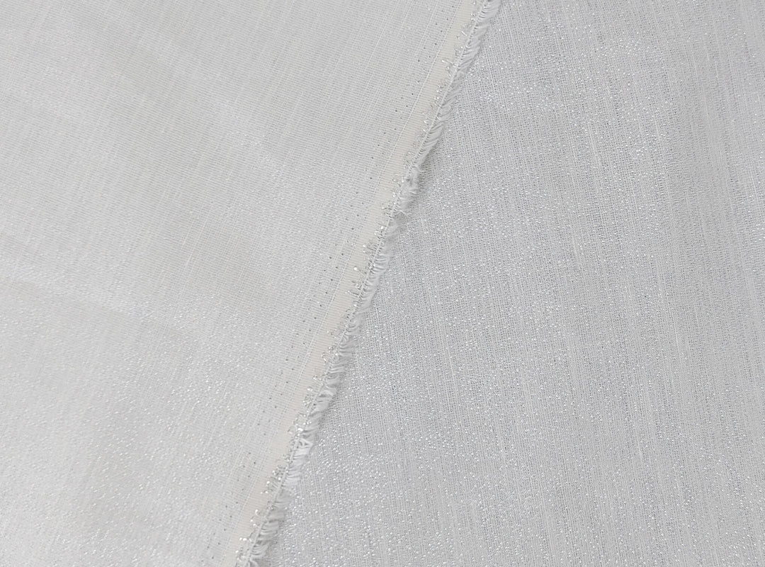 Elegant White Linen Tencel Fabric with Silver Lurex Highlights 2467
