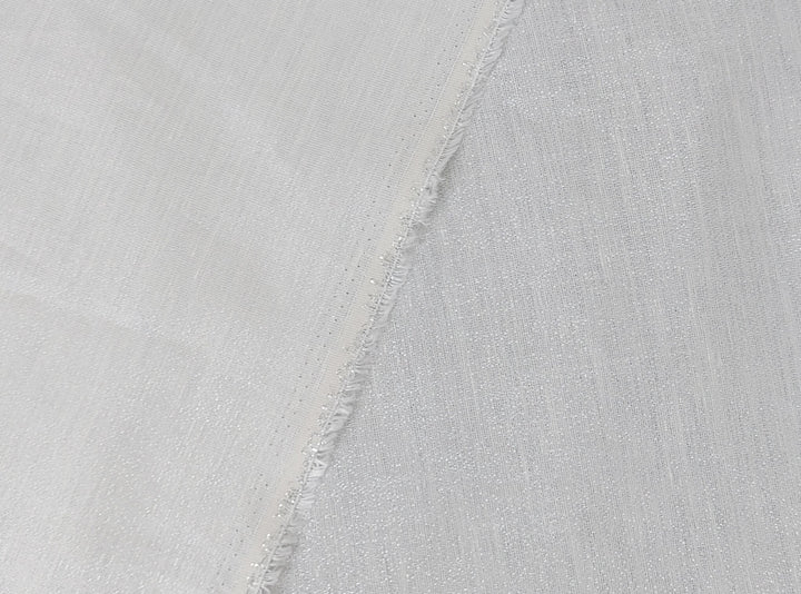 Elegant White Linen Tencel Fabric with Silver Lurex Highlights 2467