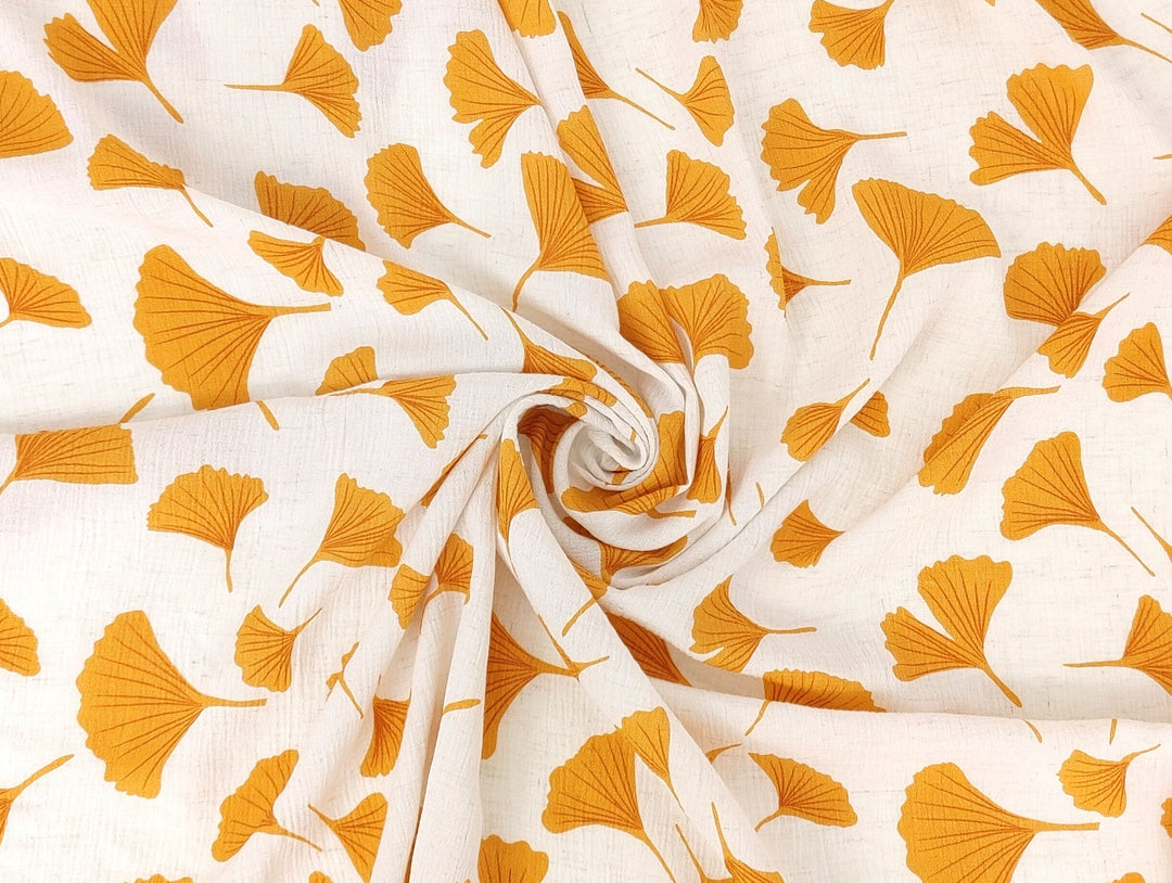 Morning Calm Ginkgo: Linen Rayon Blend with Wrinkle Texture 7910 8192