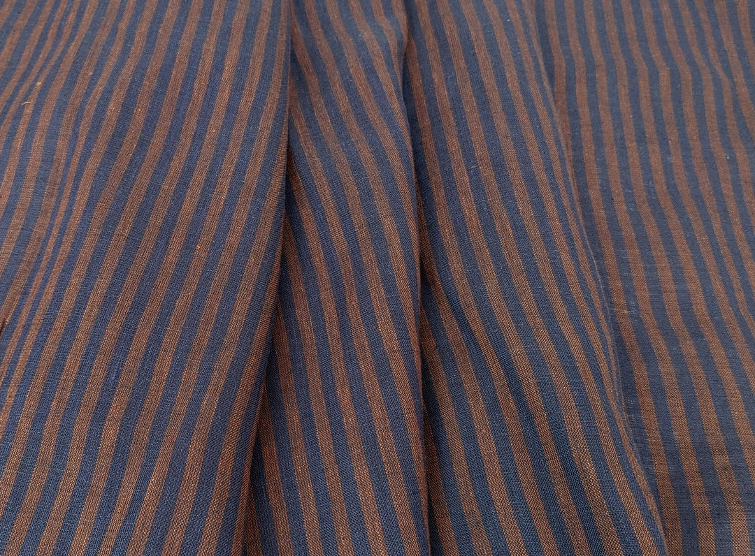 Classic brown and navy striped fabric 100% linen 7918