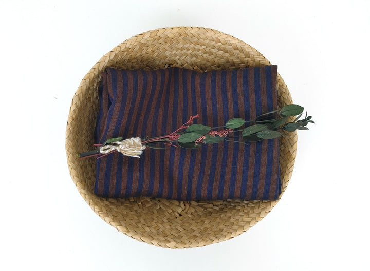 Classic brown and navy striped fabric 100% linen 7918