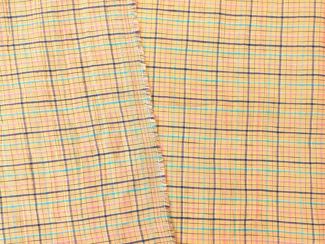 Orange Plaid Linen Blend Fabric with Wrinkle Texture 474