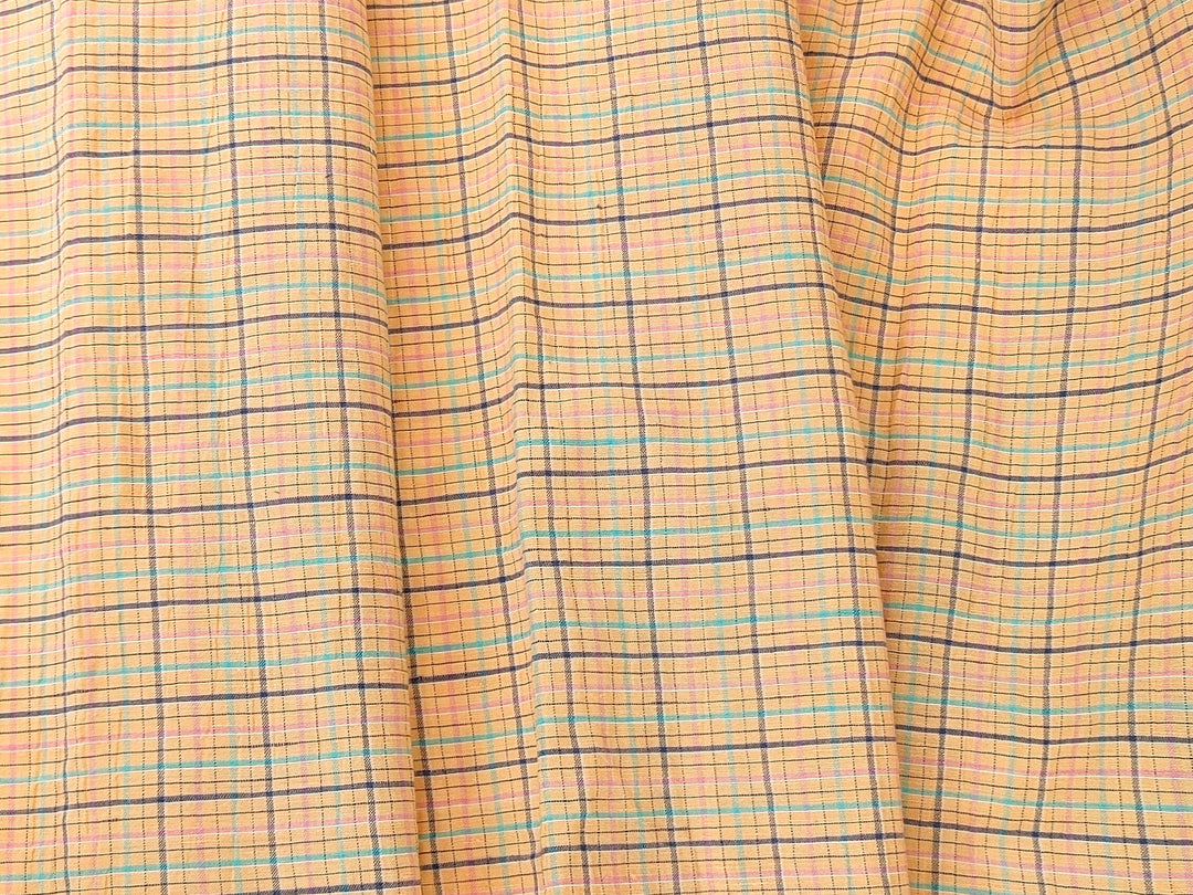 Orange Plaid Linen Blend Fabric with Wrinkle Texture 474