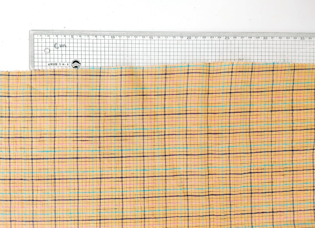 Orange Plaid Linen Blend Fabric with Wrinkle Texture 474