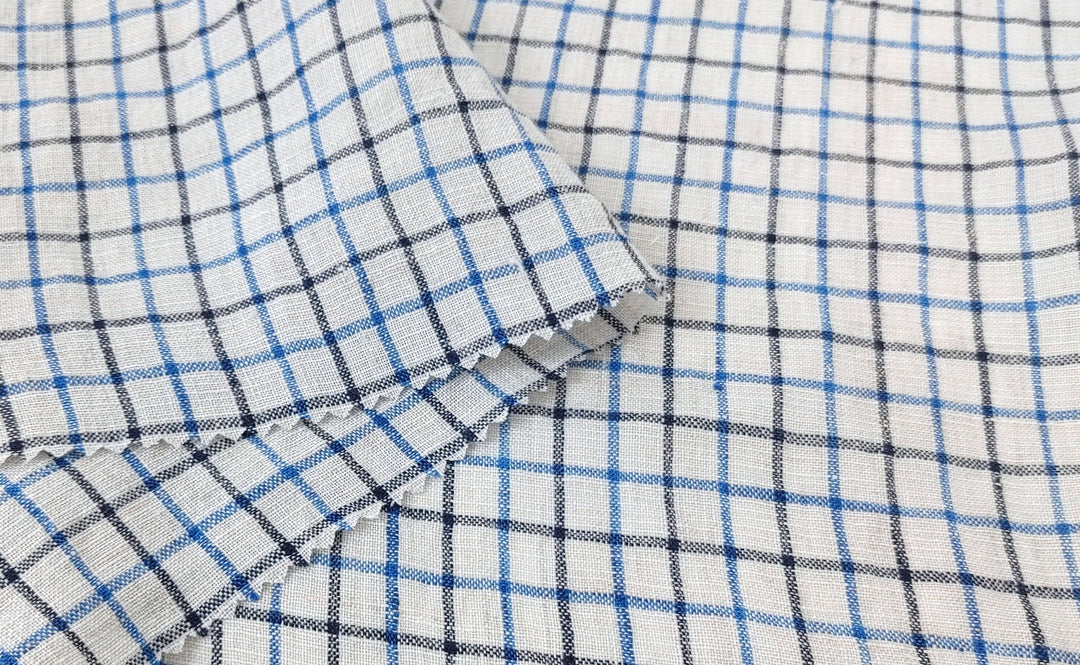 100% Linen Breeze: Light and Checked Fabric 7944