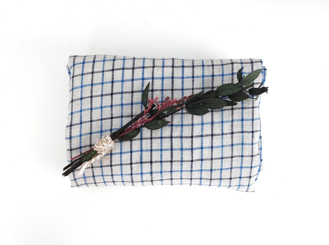 100% Linen Breeze: Light and Checked Fabric 7944