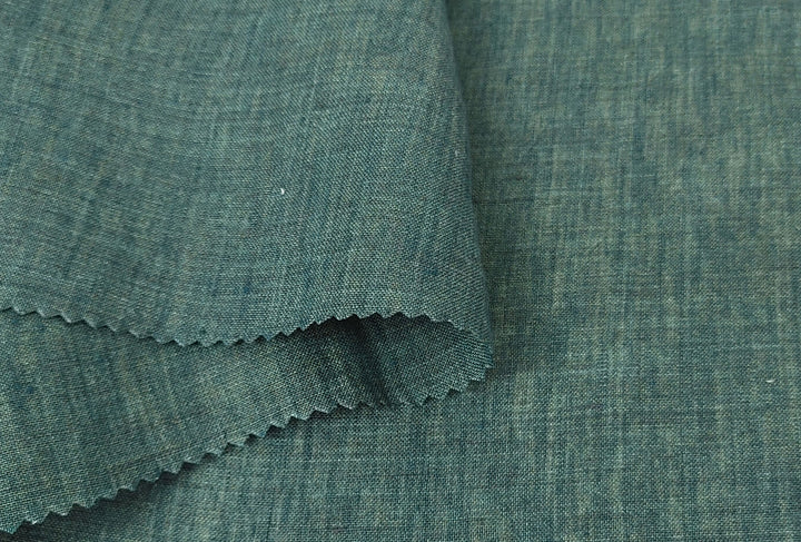 100% Linen Soft&Crisp Fabric 21s Vintage Chambray Khaki 7875