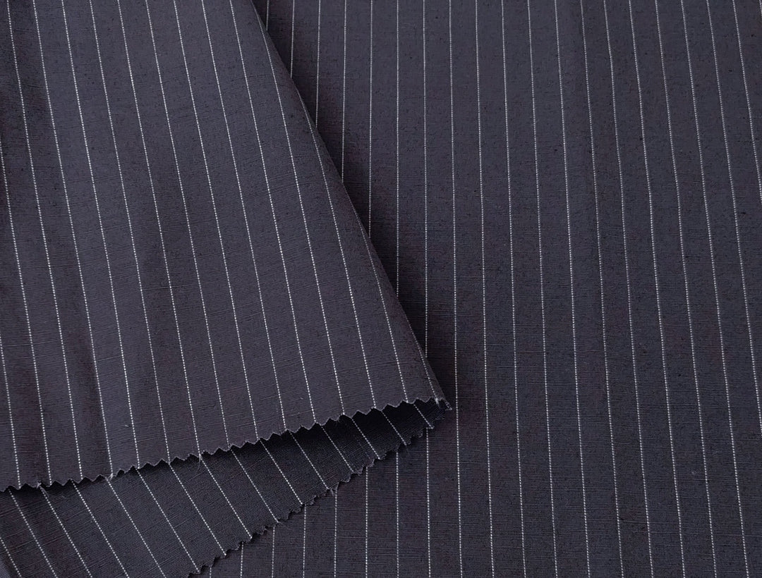 Navy Linen-Cotton Fabric with White Pin stripes 7955