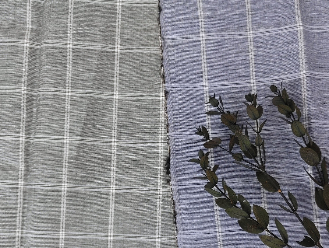 Classic Windowpane Linen-Cotton Twill Fabric – Light to Medium Weight 3185 3247