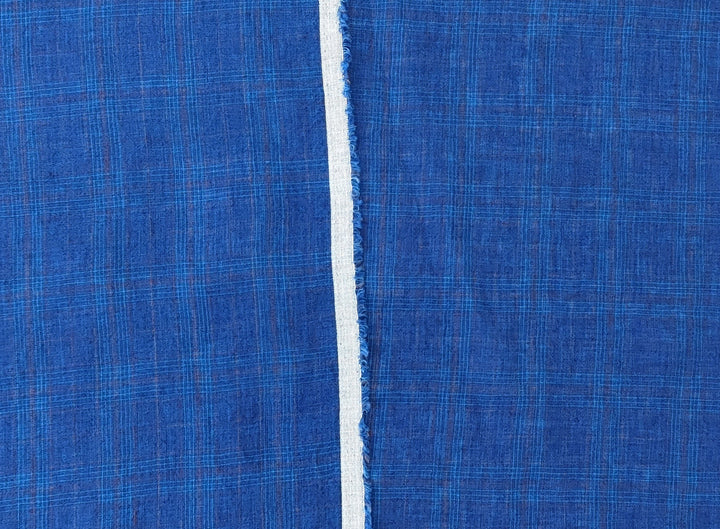 Vintage Delavé Deep Blue 100% Linen – Subtle Plaid, Crisp & Cool Feel 8026