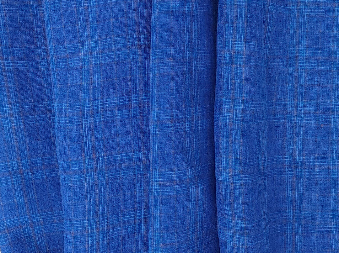 Vintage Delavé Deep Blue 100% Linen – Subtle Plaid, Crisp & Cool Feel 8026