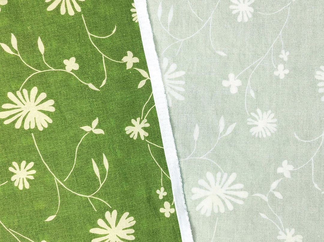 Green Leaf Print Cotton-Ramie Blend Fabric 8021