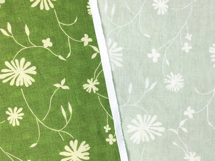 Green Leaf Print Cotton-Ramie Blend Fabric 8021