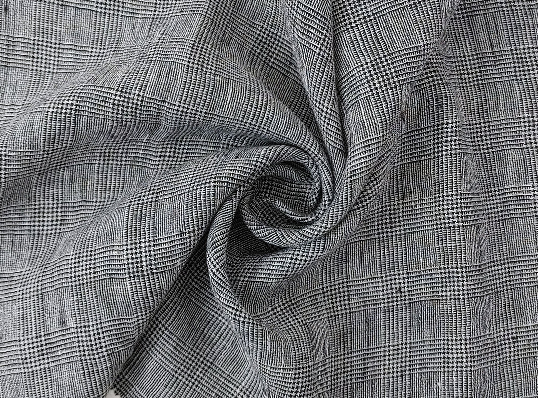 Linen Blend Fabric High Twisted Yarn Navy Glen Plaid Medium Weight 7077 7839 7078 7563 8330