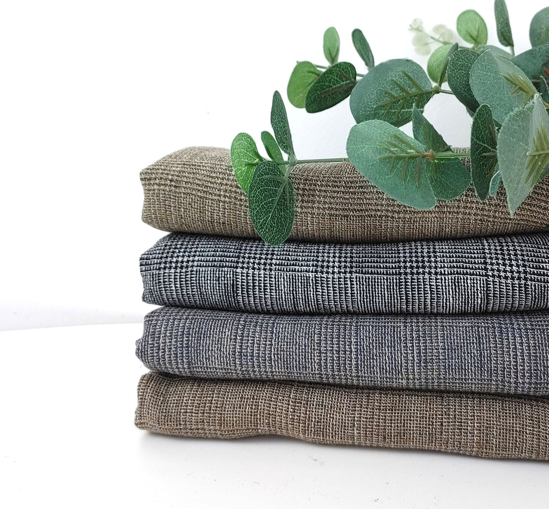 Linen Blend Fabric High Twisted Yarn Navy Glen Plaid Medium Weight 7077 7839 7078 7563 8330