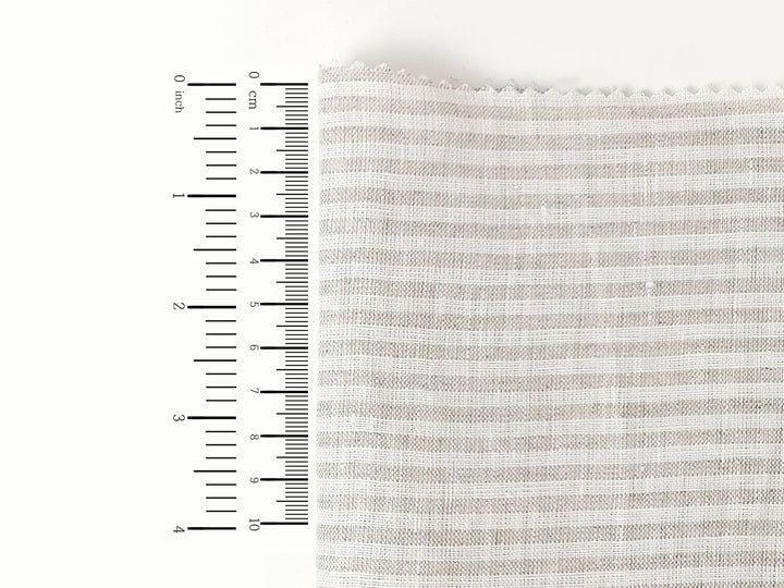 100% Linen Fabric with Light Beige Horizontal Stripes 7883