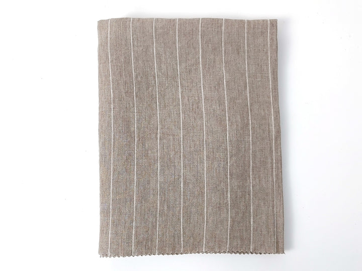 100% Linen Fabric - Natural with White Pin Stripes, Medium Weight, Soft Touch 7975