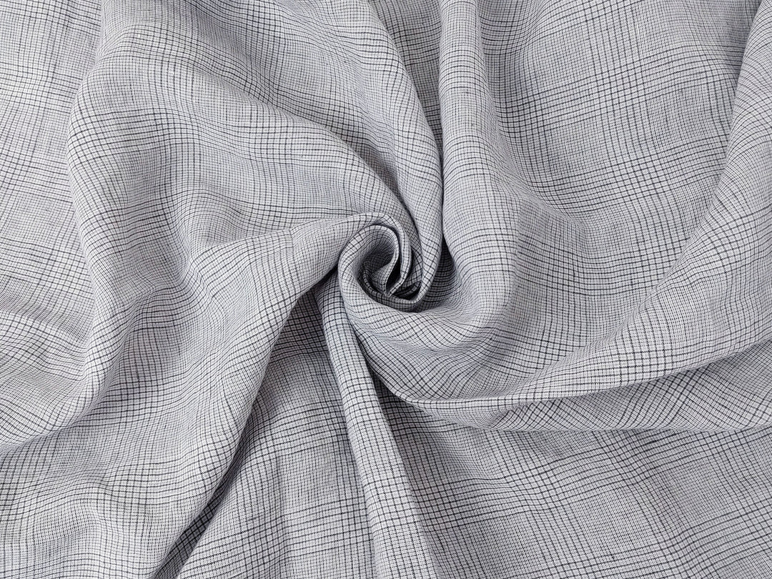 Grey Houndstooth Glen Plaid Linen Fabric – 100% Linen 8046 8500