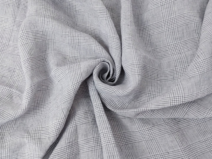 Grey Houndstooth Glen Plaid Linen Fabric – 100% Linen 8046 8500