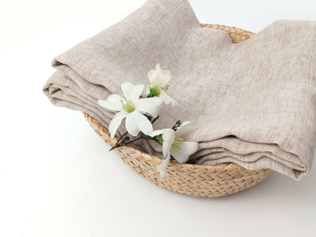 100% Linen Soft&Crisp Fabric 21s Vintage Chambray Beige 8039